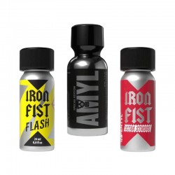 Pack Fusão Extrema com Iron Fist Flash 24 ml, Iron Fist Ultra Strong 24 ml e Amyl Special Edition 30 ml.